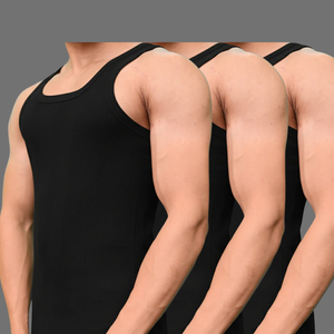 Pack of 3 Men's ribbed black vest 101 sleeve less