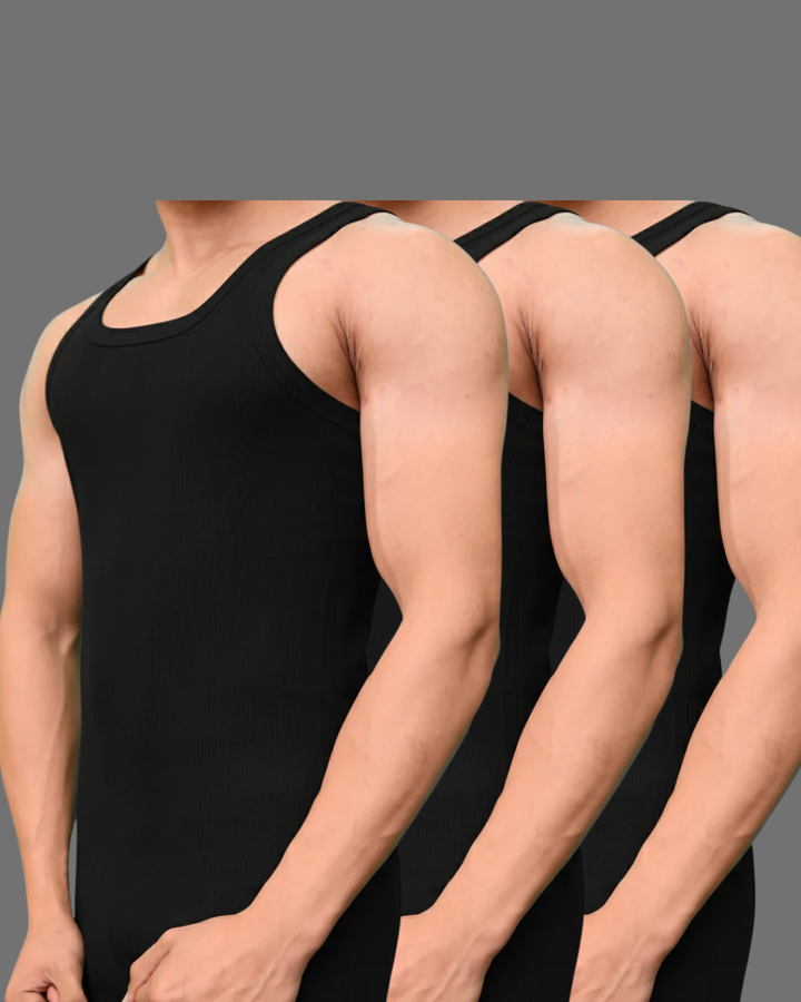 Pack of 3 Men's ribbed black vest 101 sleeve less