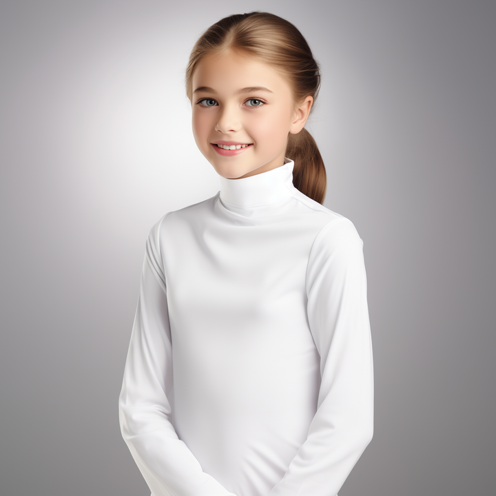 Girls high neck top white (C91 interlock)
