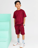 Crimson Maroon Kid's Short Set