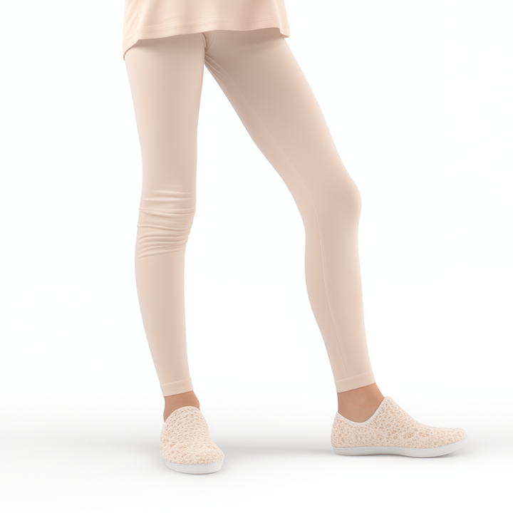 Girls ribbed leggings beige (T-100)