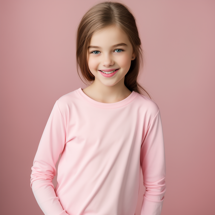 Girls premium round neck top pink (C91 interlock)