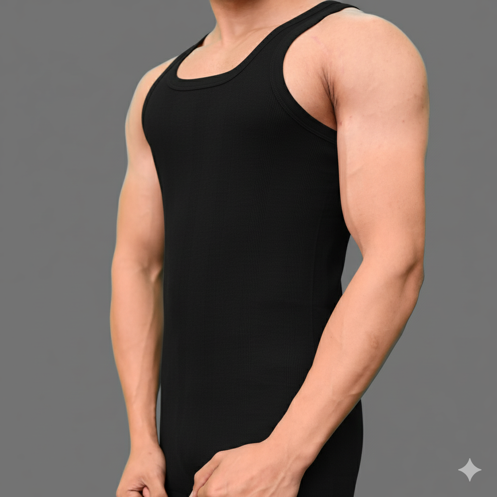 Men's ribbed black vest 101 sleeve less