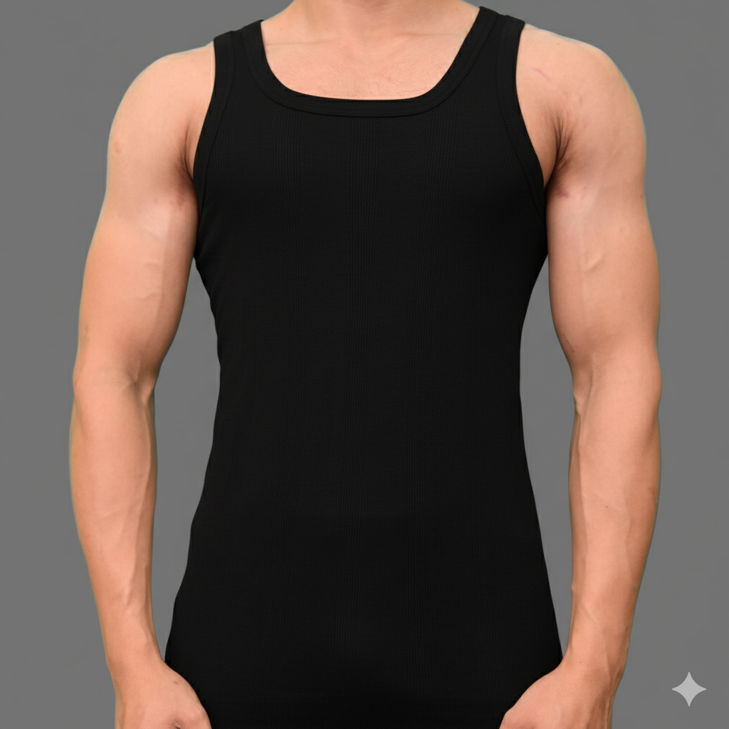 Men's ribbed black vest 101 sleeve less