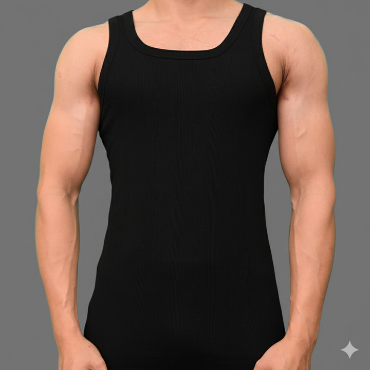 Men's ribbed black vest 101 sleeve less